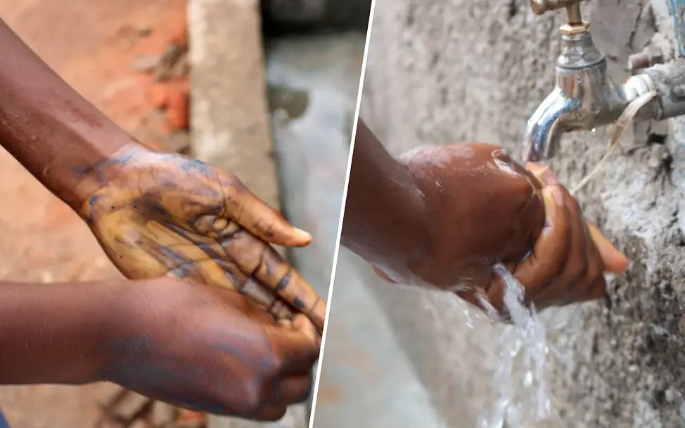 Die Schüler können ihre Hände mit Seife oder Asche waschen. © Tesss Page Händewaschen_Asche