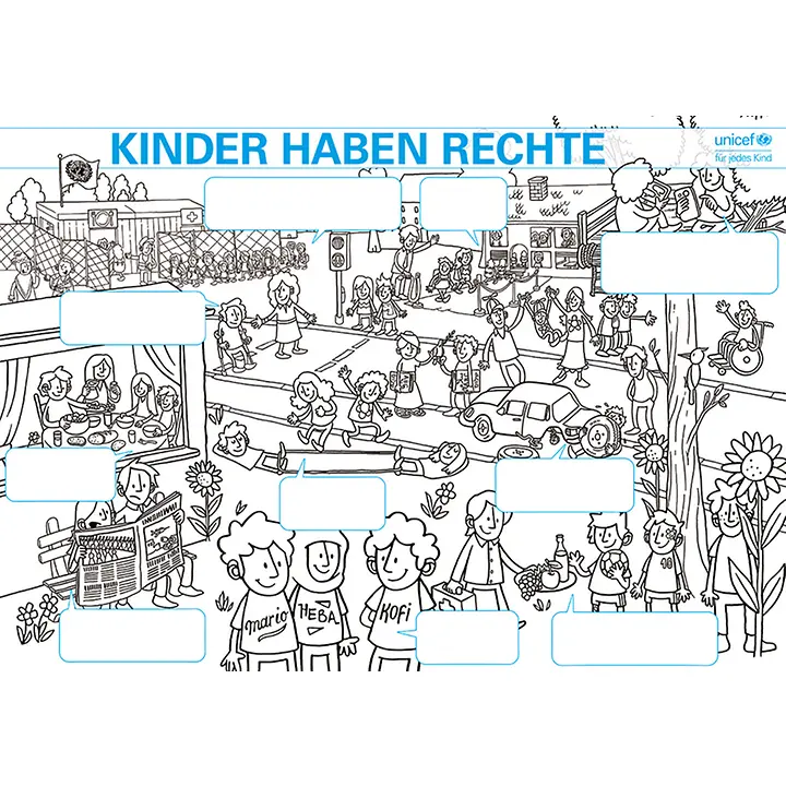 Ausmalbild Kinderrechte Poster A4 sw Ausmalbild_Kinderrechte-Poster-ohneText_2019_A4_sw