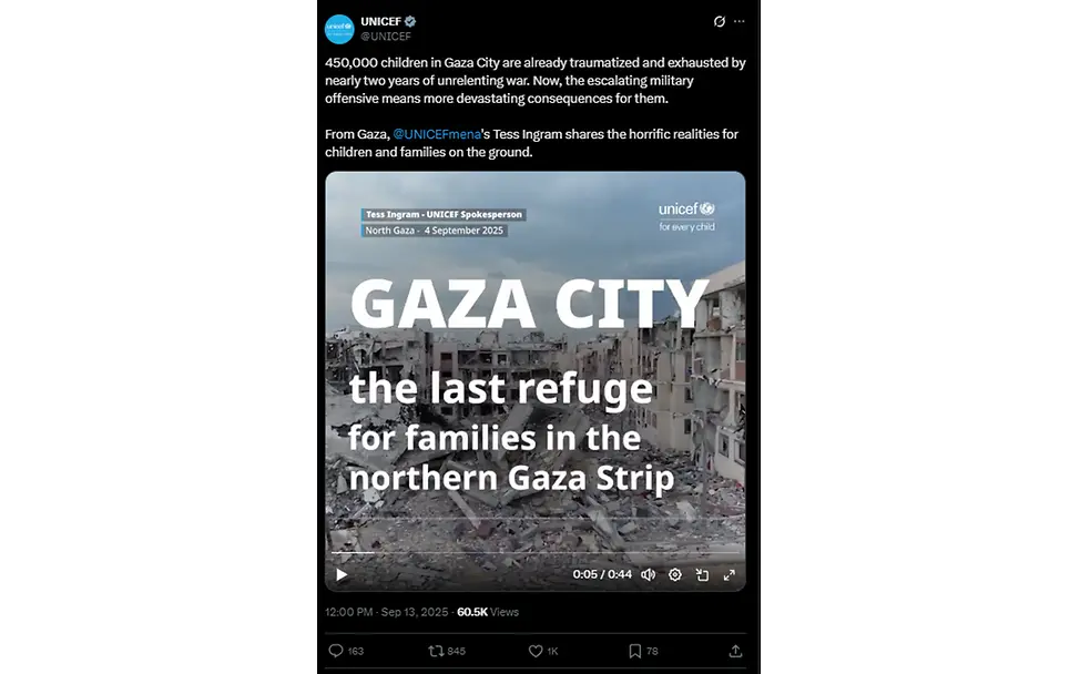 Post auf X | © UNICEF Gaza-Stadt Kinder: Post UNICEF