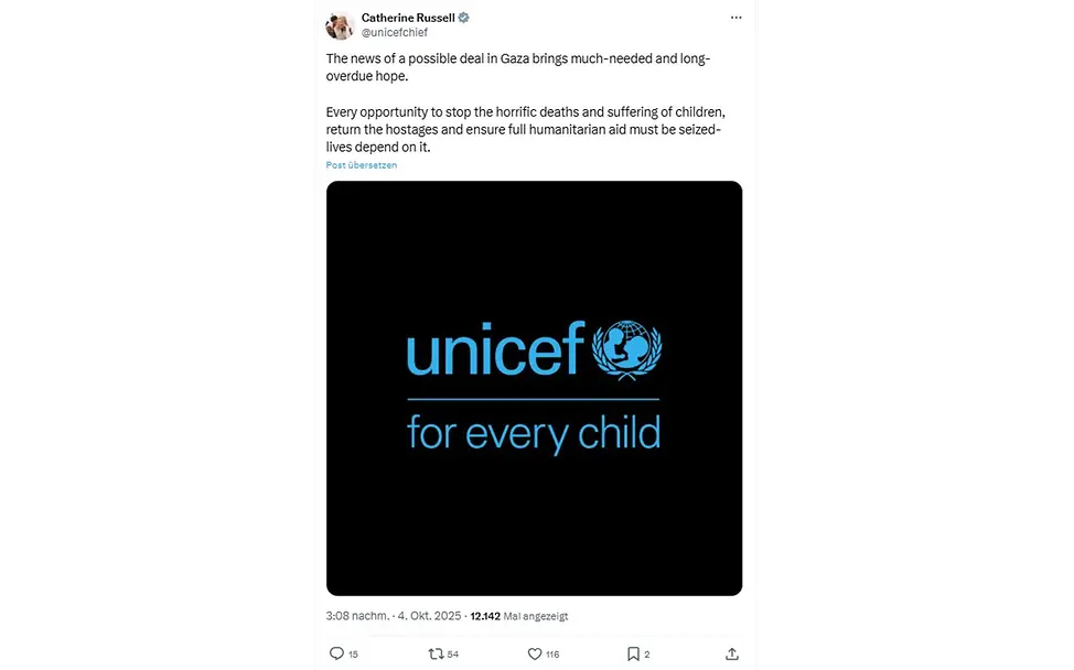 Post auf X | © UNICEF Post auf X von Catherine Russell